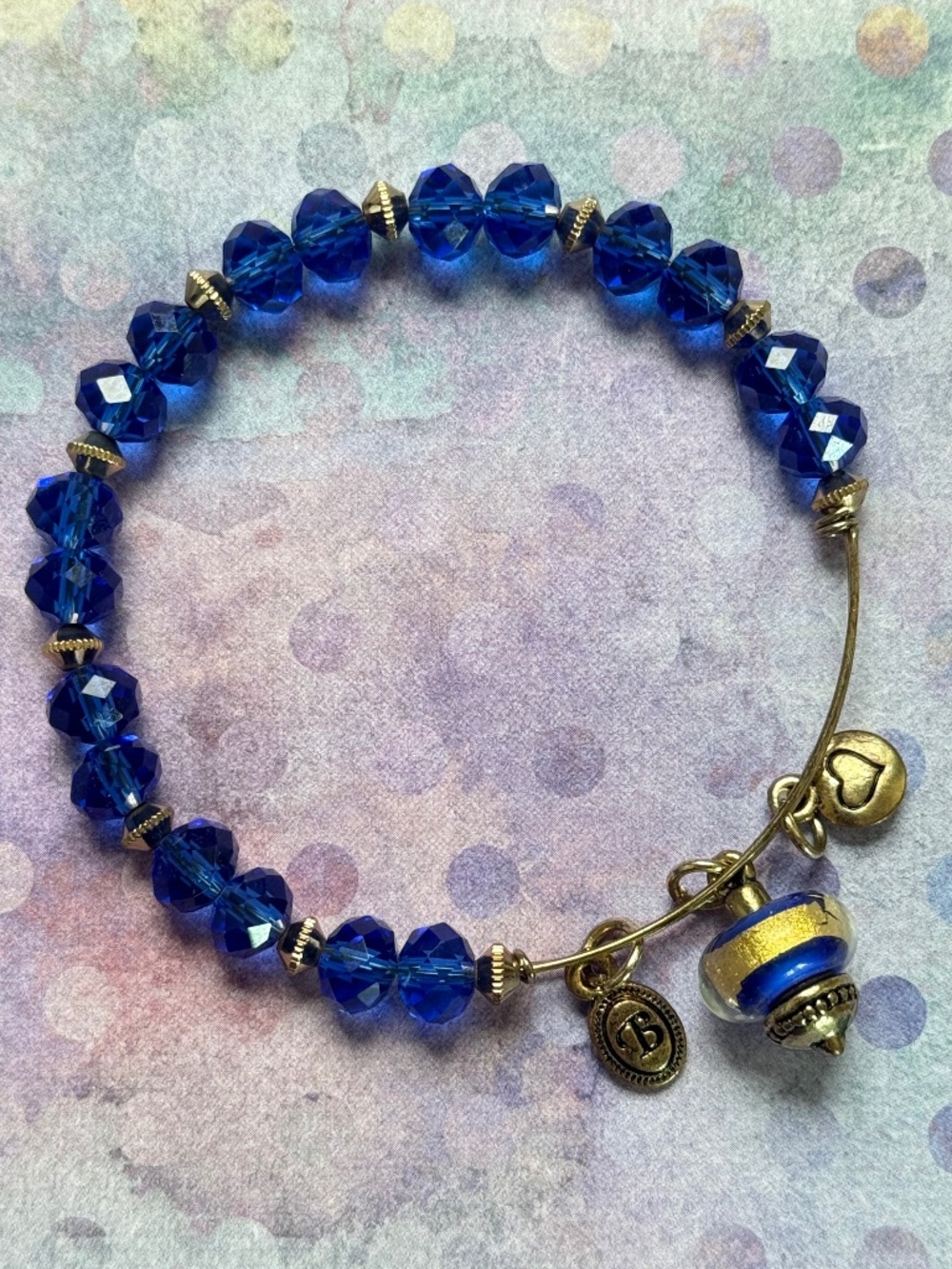 BRIGHTON Adjustable Wire Blue Glass Beads Charms Bangle